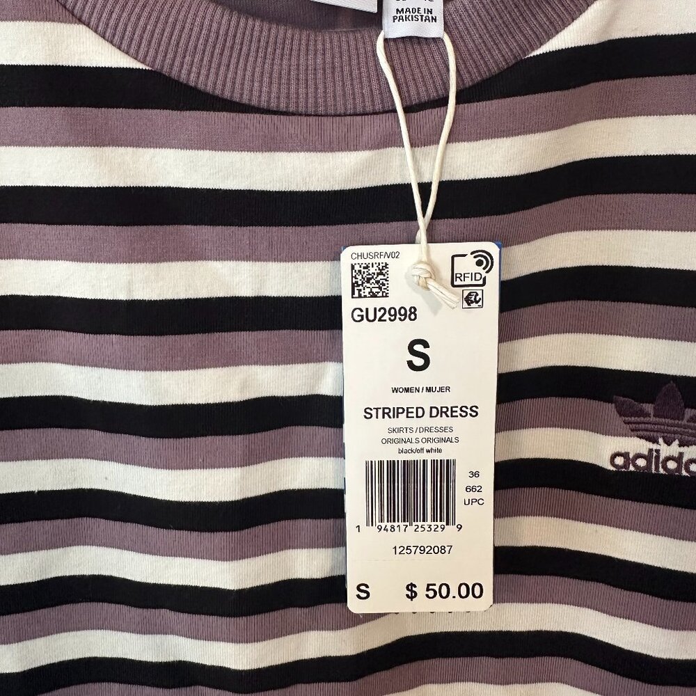 ❌sold on depop ❌NWT! Adidas -Purple Stripes - Mini Bodycon Dress - Picture 4 of 5
